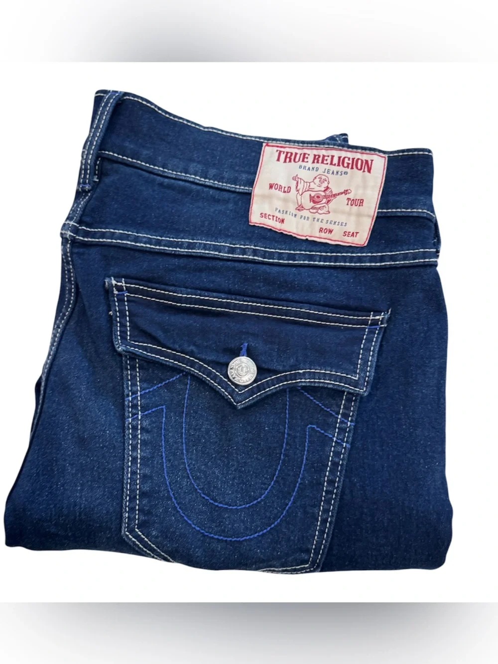True Religion dark blue Ricky Relaxed Straight Flap Jeans